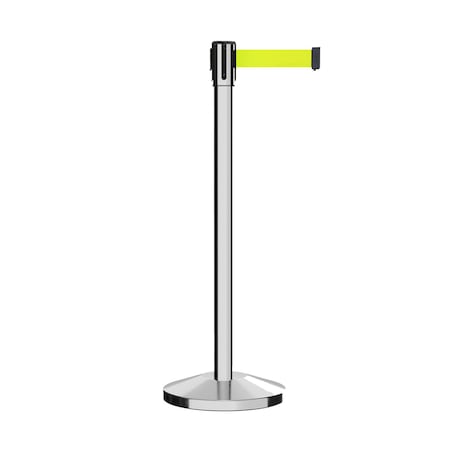 Retractable Belt Barrier Stanchion, 2 Pol.Steel Post  7.5'Fl.Yel Belt